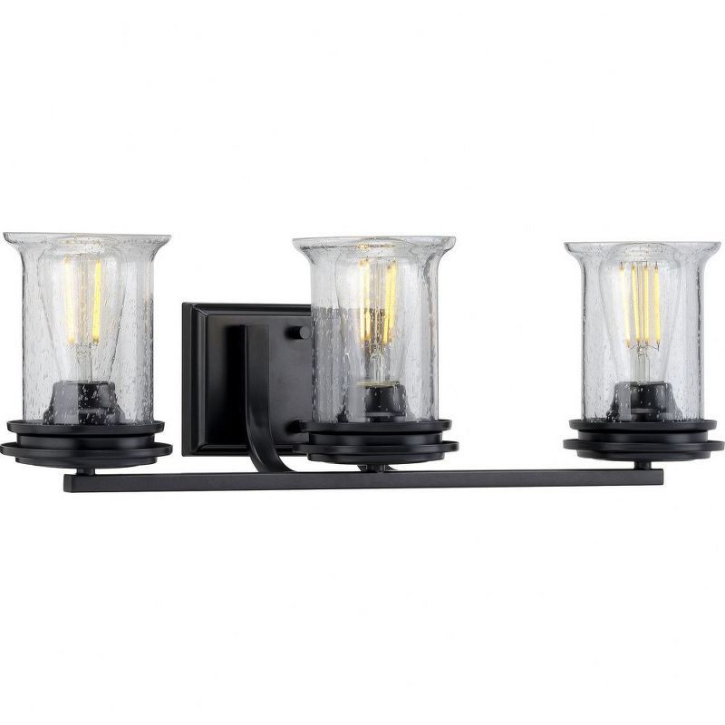 Winslett Matte Black 3-Light Bath Fixture with Seeded Glass