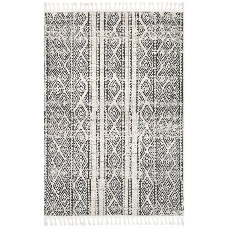 Ivory Braided Stripe Synthetic 4' x 6' Easy-Care Area Rug