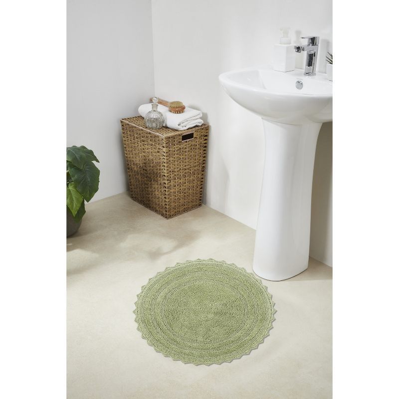 Sage Green Cotton Crochet Round Bath Rug, 24-inch