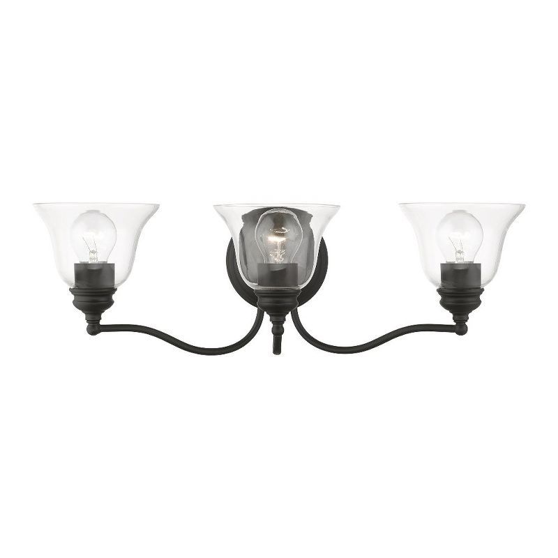 Moreland Transitional 3-Light Vanity Sconce in Black with Hand Blown Glass