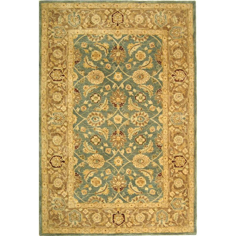 Hand Tufted Teal Blue and Taupe Wool 6' x 9' Area Rug