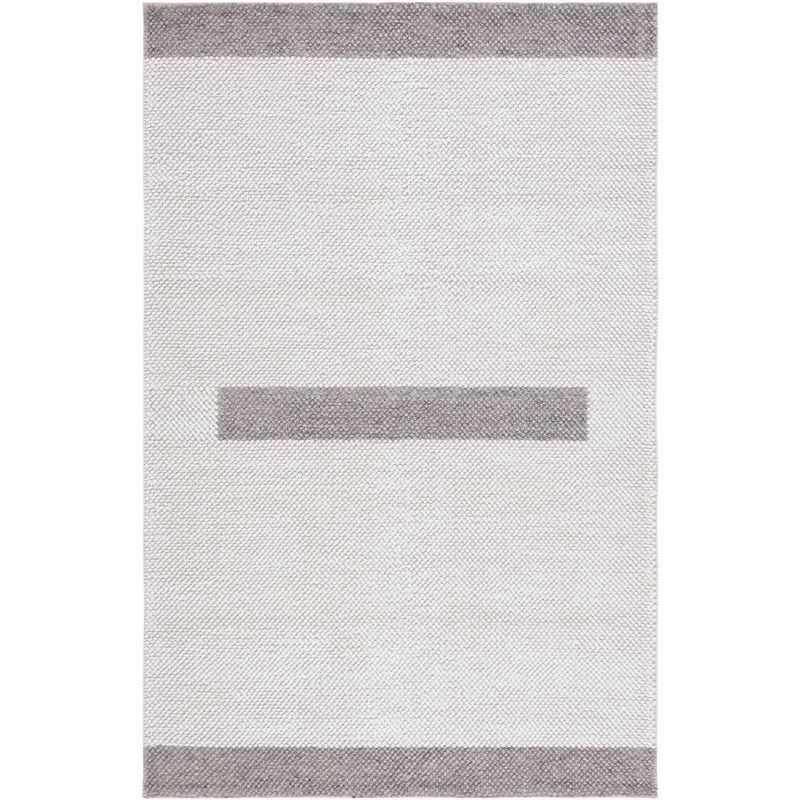 Ivory and Brown Striped Wool Flat Woven 8' x 10' Rug