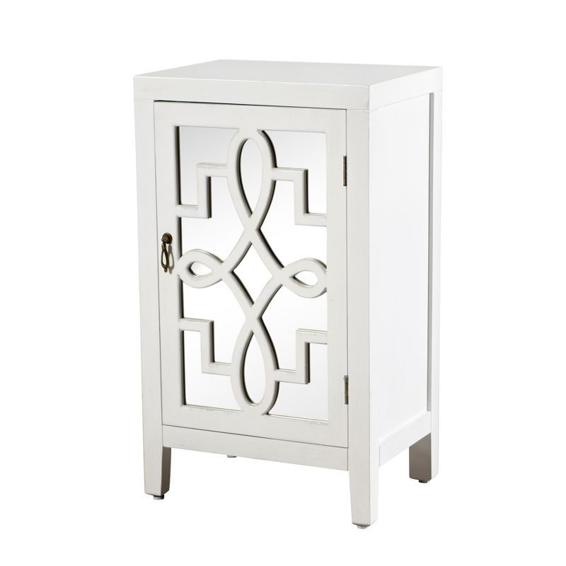 Roxie Rose Mirrored White Nightstand with Lattice Scroll Design