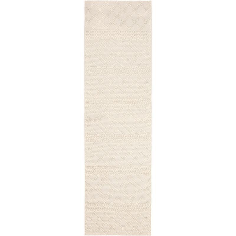 Ivory Geometric Hand-Knotted Wool Accent Rug - 27" x 16"