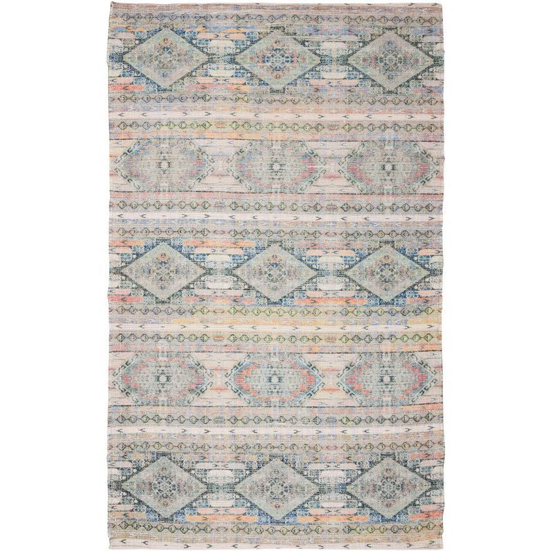 Handmade Blue Wool and Cotton Flat Woven Rectangular Rug