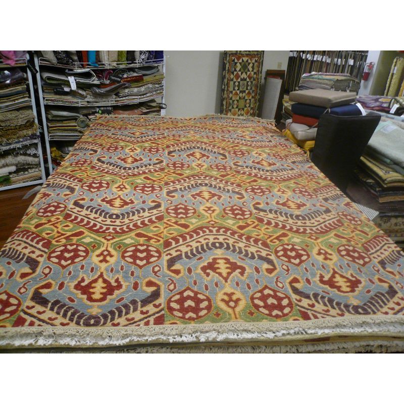 Sumak Blue and Multicolor Wool 6' x 9' Handmade Area Rug