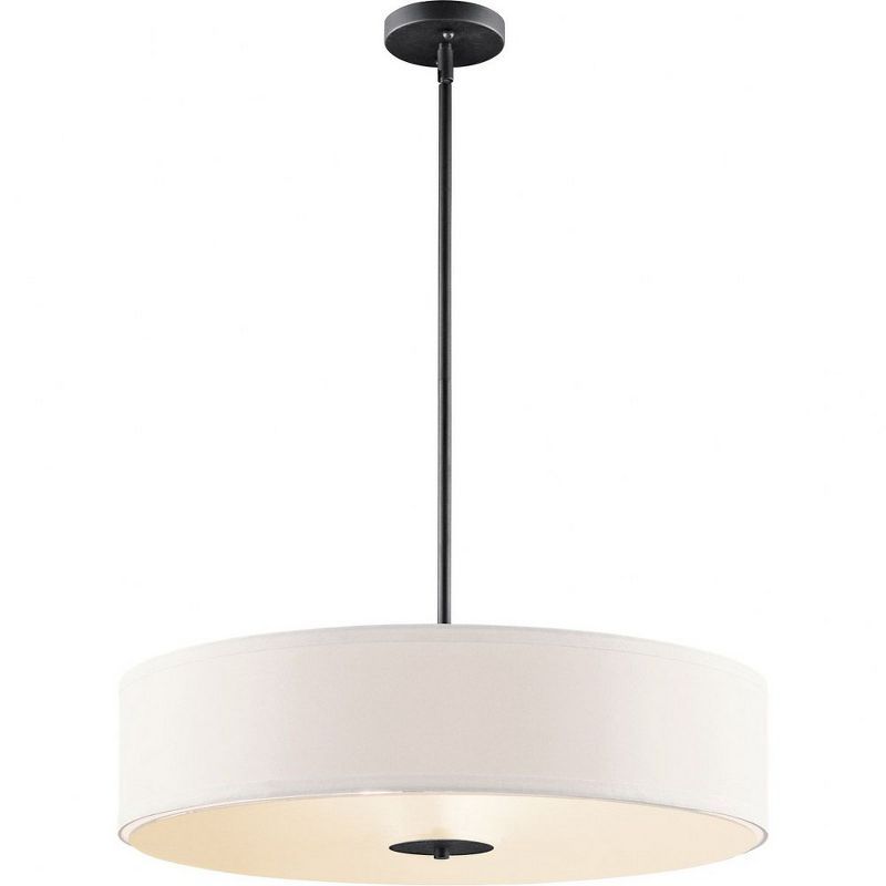 Transitional 24" Black and White Drum Pendant with Glass Diffuser