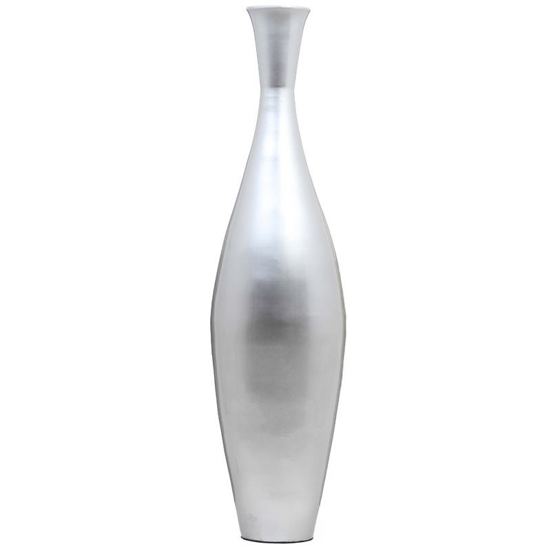 Oversized Silver Bamboo Trumpet Floor Vase