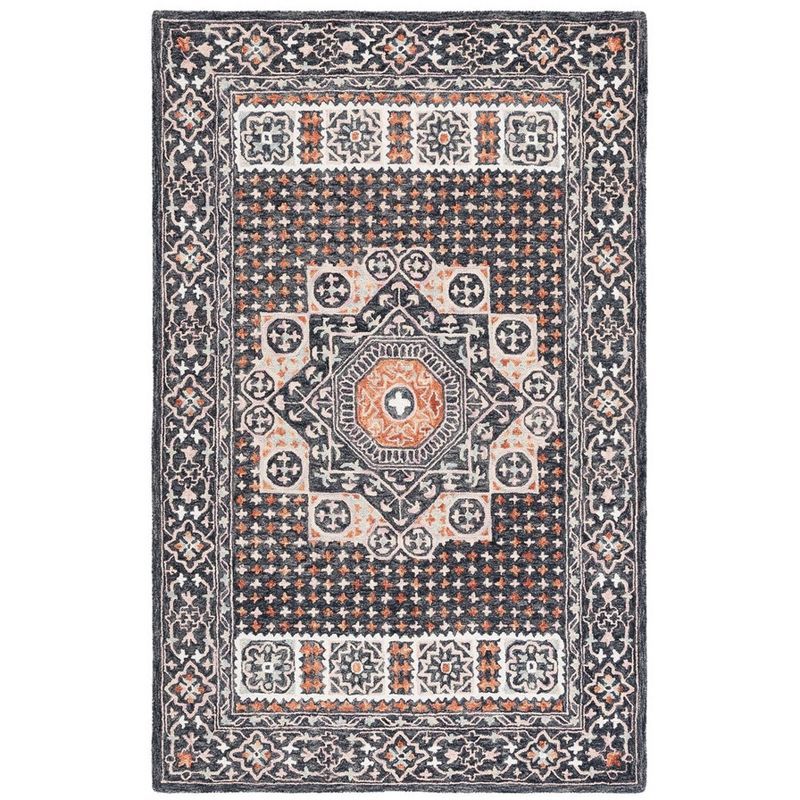 Aspen Black and Rust Wool Cotton 4' x 6' Handmade Rug