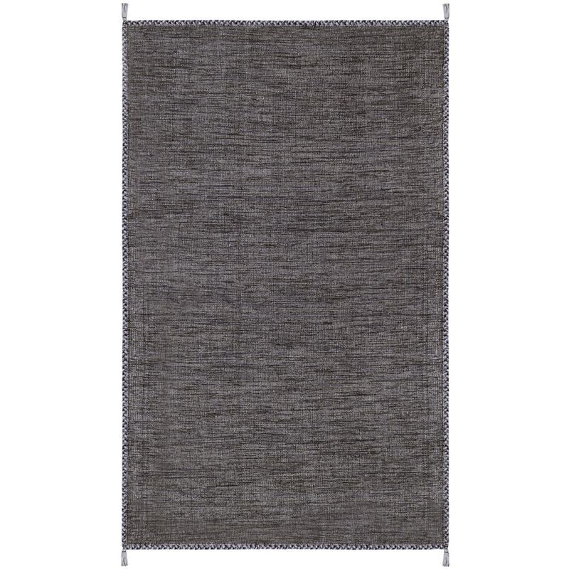 Grey and Black Handwoven Cotton Area Rug 5' x 8'