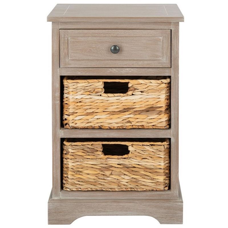 Beige Transitional Storage Side Table with Woven Baskets