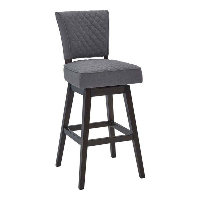 Contemporary 26" Swivel Barstool in Gray Fabric and Espresso Wood