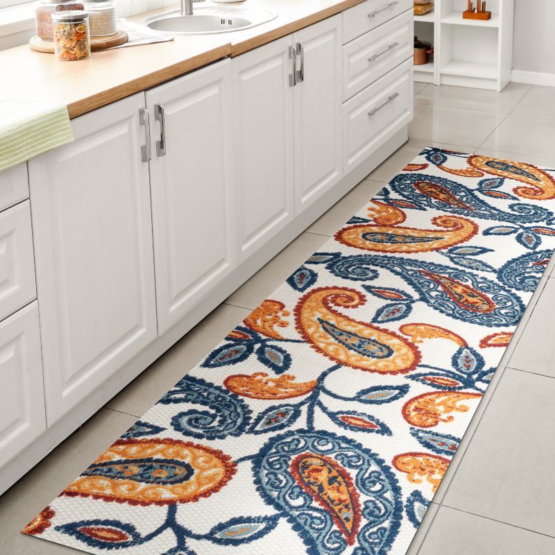 Boho Paisley Orange/Blue Synthetic Indoor/Outdoor Area Rug