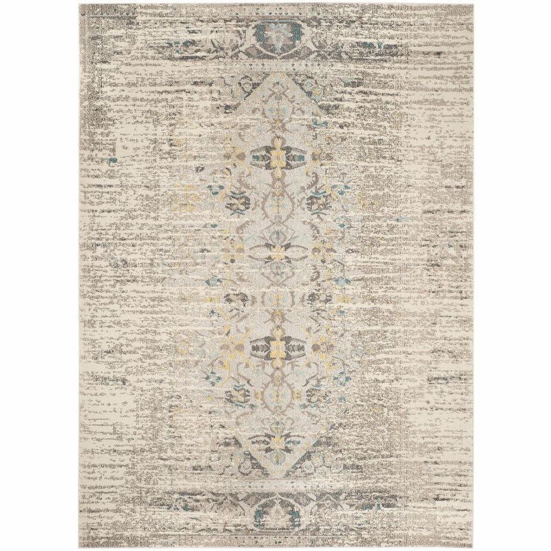 Grey and Multicolor Synthetic Rectangular Area Rug