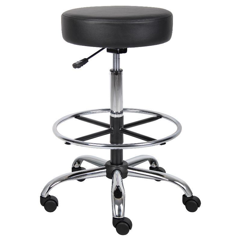 Sleek Adjustable Black Leather Swivel Drafting Stool