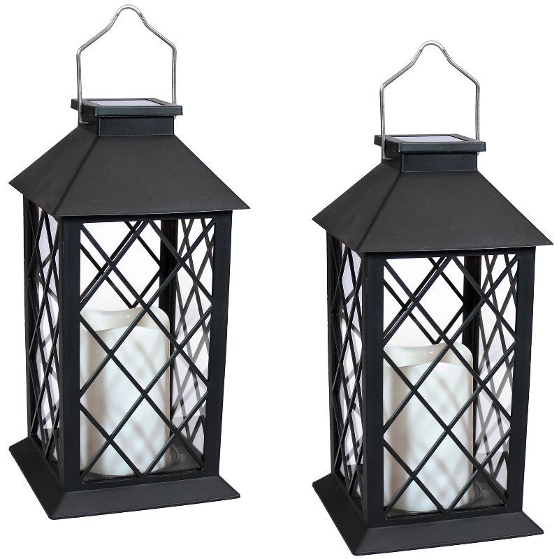 Black Solar LED Flameless Candle Lantern Set of 2