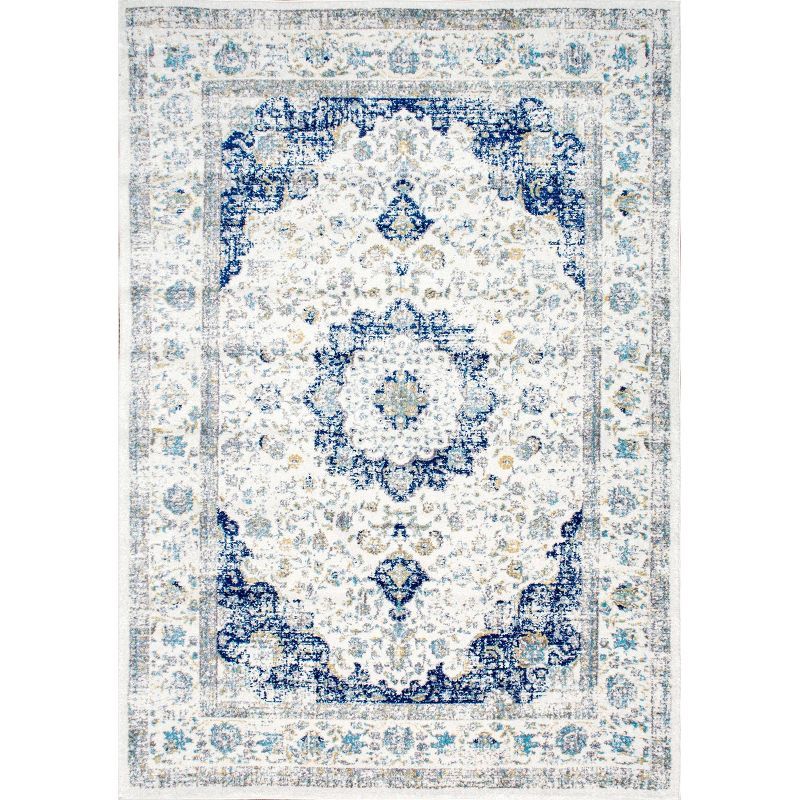 Verona Blue and White 9' x 12' Synthetic Area Rug