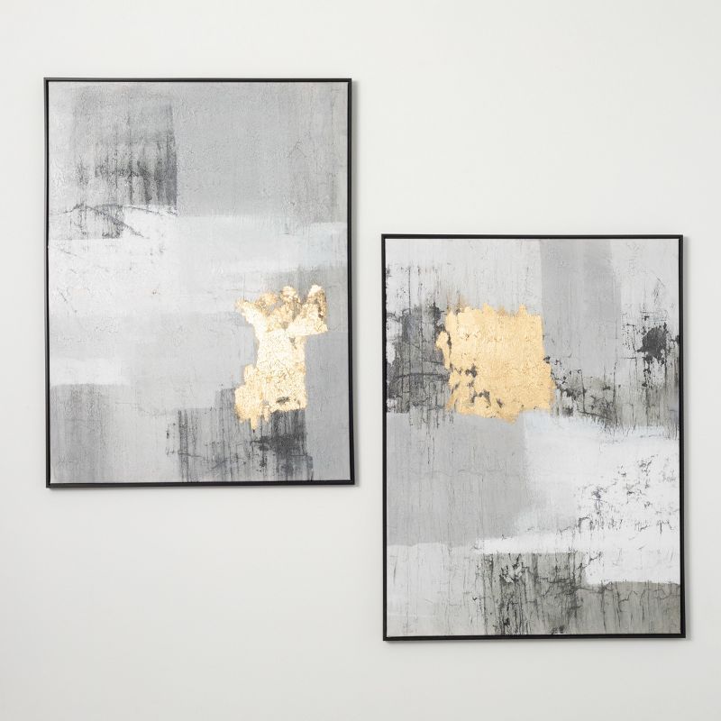 Gray and Gold Abstract Canvas Wall Art Set of 2