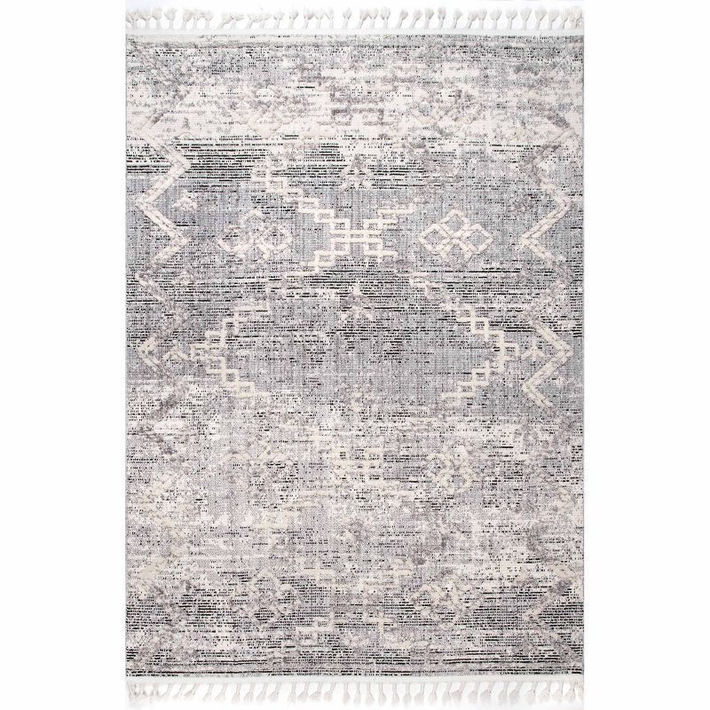 Gray Diamond Textured Tassel Area Rug, 3' x 5'