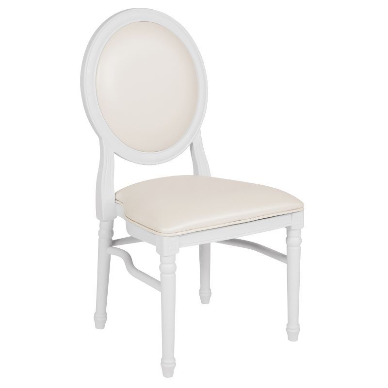 Elegant White Vinyl Upholstered King Louis Side Chair