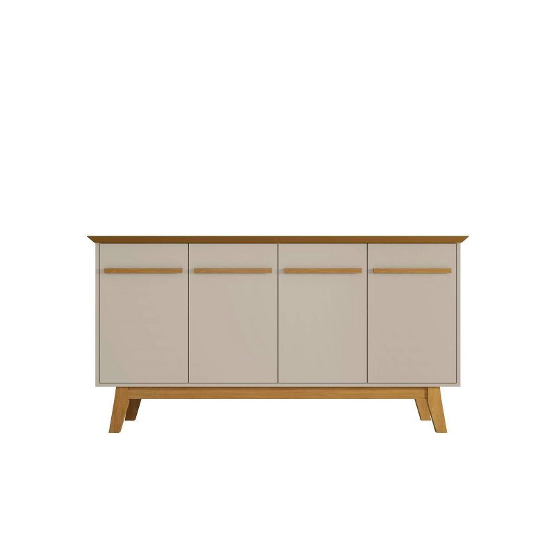 Off White and Cinnamon Mid-Century Modern Sideboard with Solid Wood Legs