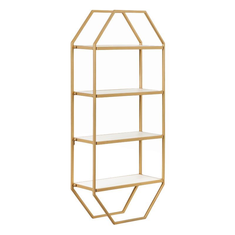 Adella White and Gold Floating Wall Shelf, 41" x 18.3"