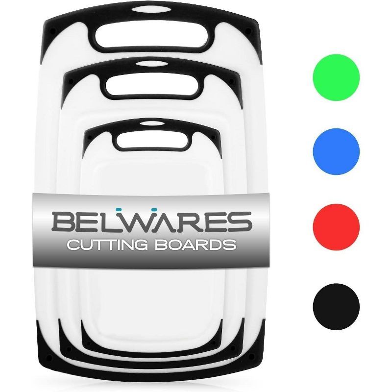 Black and White Plastic Cutting Board Set with Non-Slip Feet