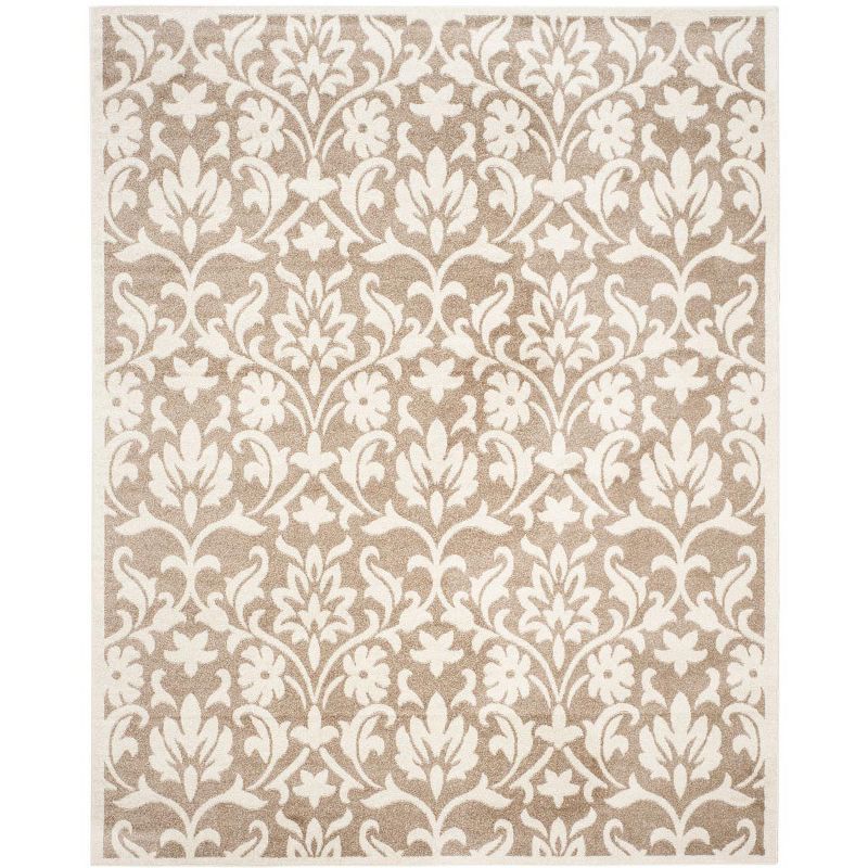 Wheat Beige Floral Synthetic Outdoor Area Rug, 10' x 14'