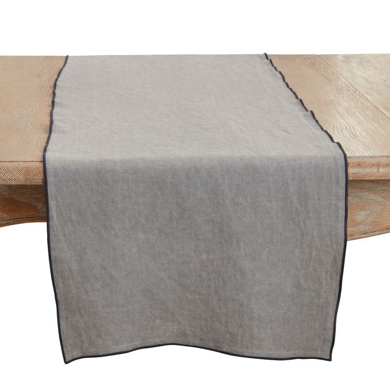 Gray Linen Stonewashed Stitched Edge Table Runner