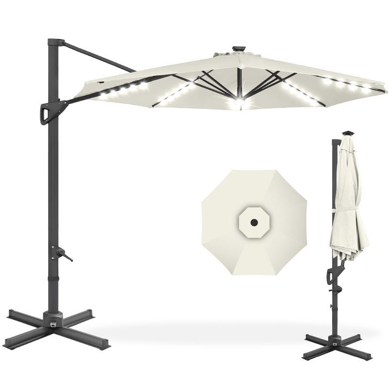 Ivory 10ft Octagon Market Umbrella with LED Lights and Steel Pole