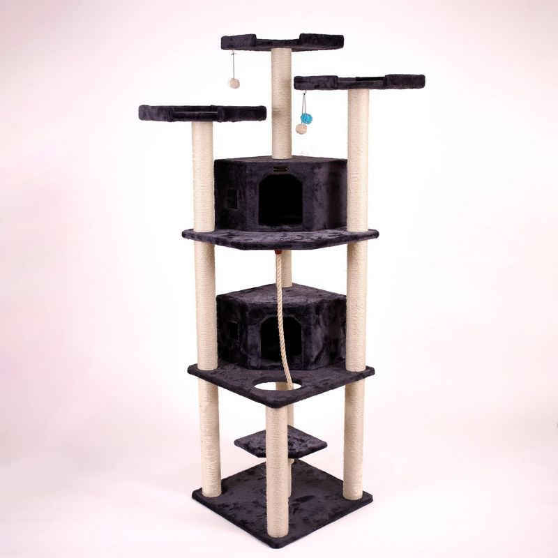 82-Inch Dark Gray Multi-Level Cat Tree with Sisal Posts