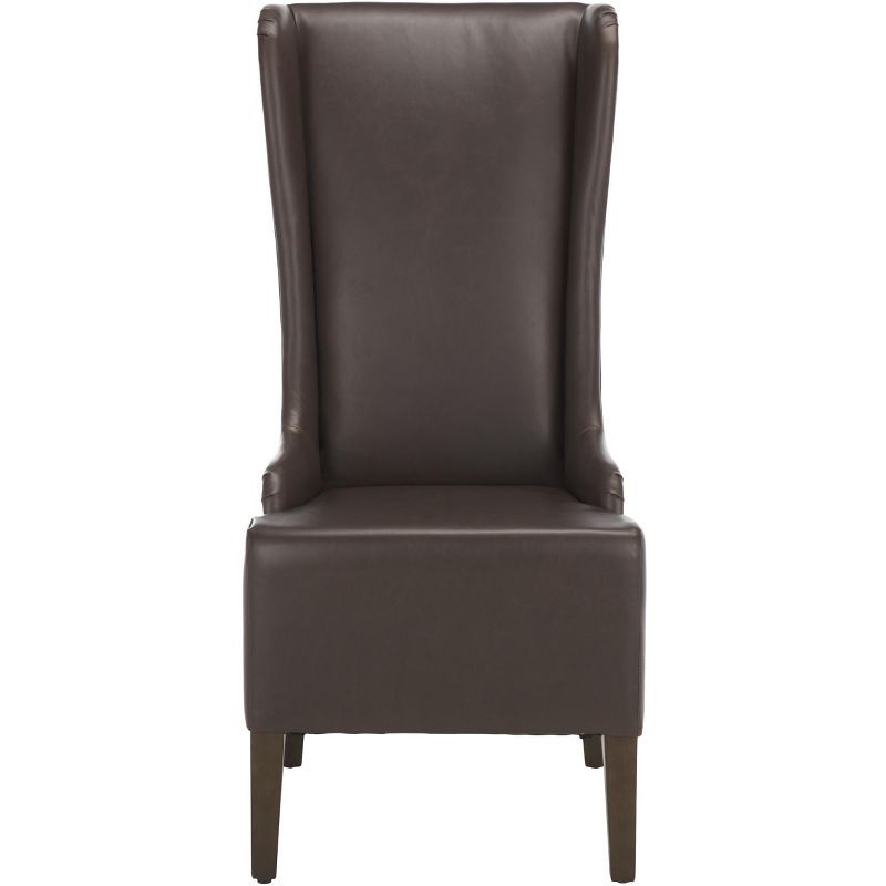 Antique Brown High Back Leather Upholstered Dining Side Chair