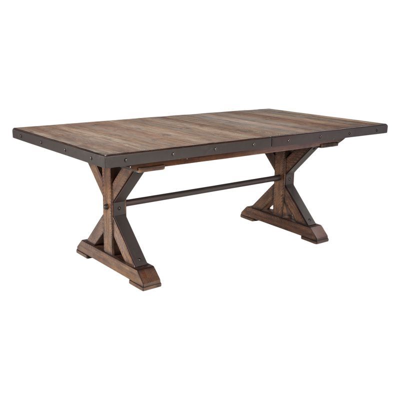 Canyon Brown Reclaimed Wood Extendable Dining Table with Metal Accents