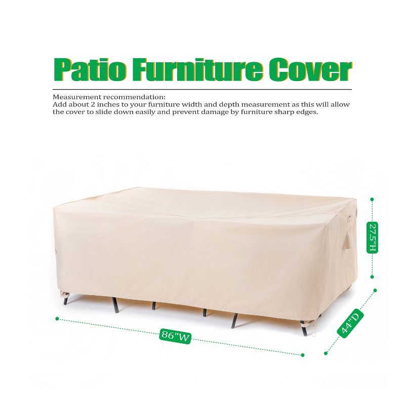 Beige Waterproof Outdoor Patio Rectangular Table Cover, 86" Wide