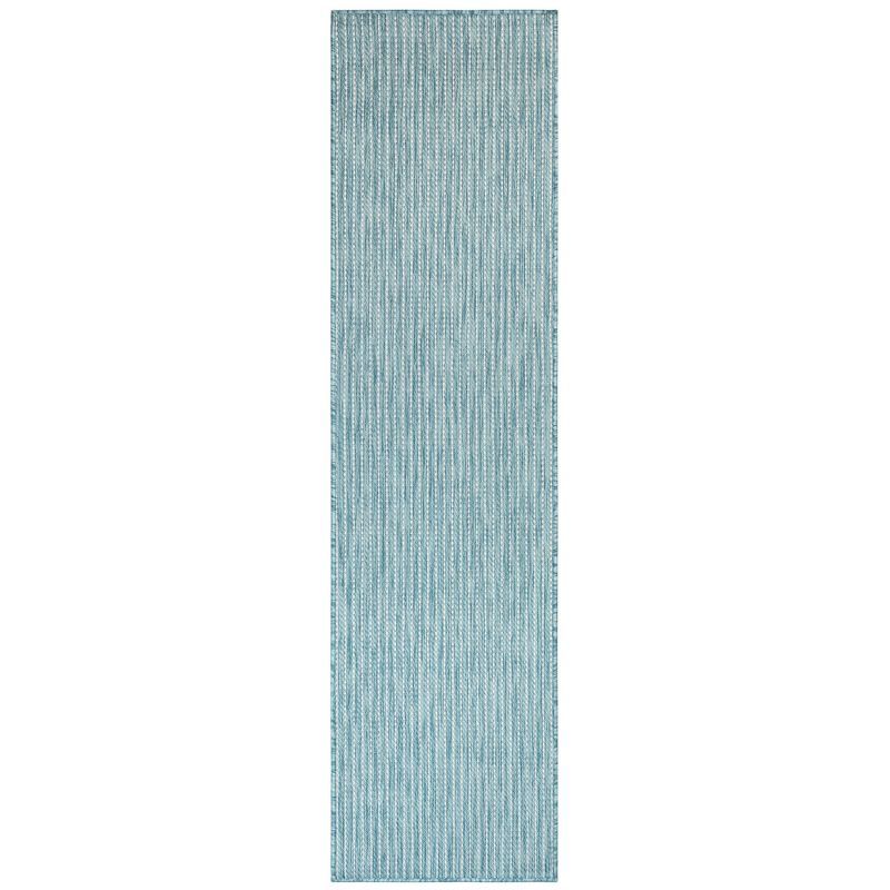 Aqua Flatwoven Synthetic Stripe Indoor/Outdoor Runner Rug 2' x 5'
