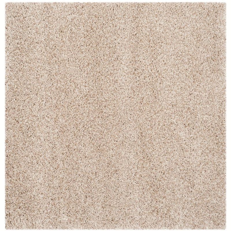 Beige Square Tufted Shag Rug, 6'7" Synthetic