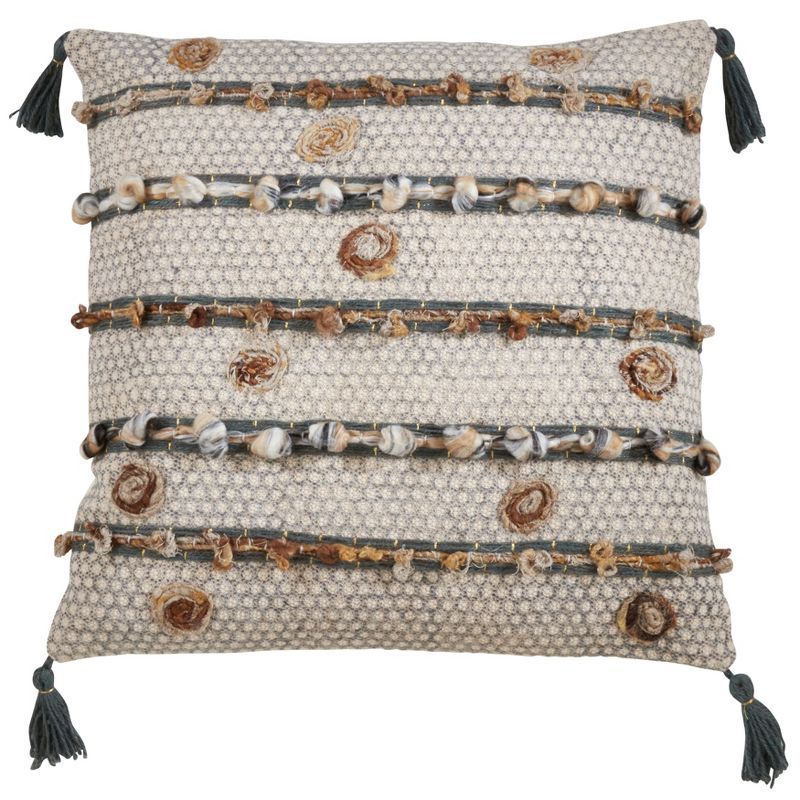 Clay Embroidered Square Pillow with Tassels, 27"