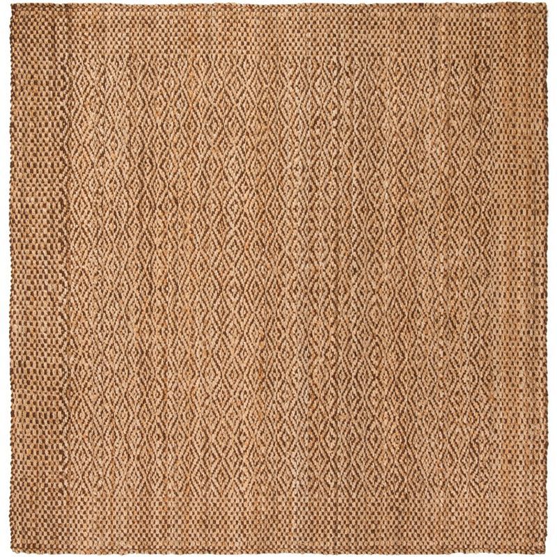 Hand-Knotted Geometric Jute 5' Square Area Rug in Natural/Brown