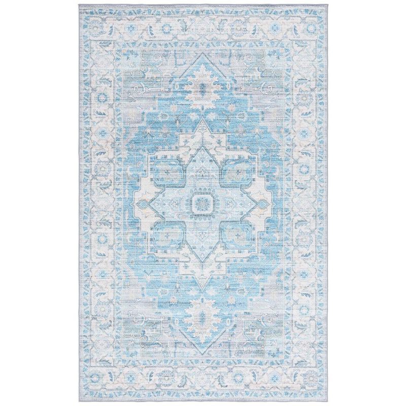 Arizona Gray and Turquoise Synthetic Washable Area Rug