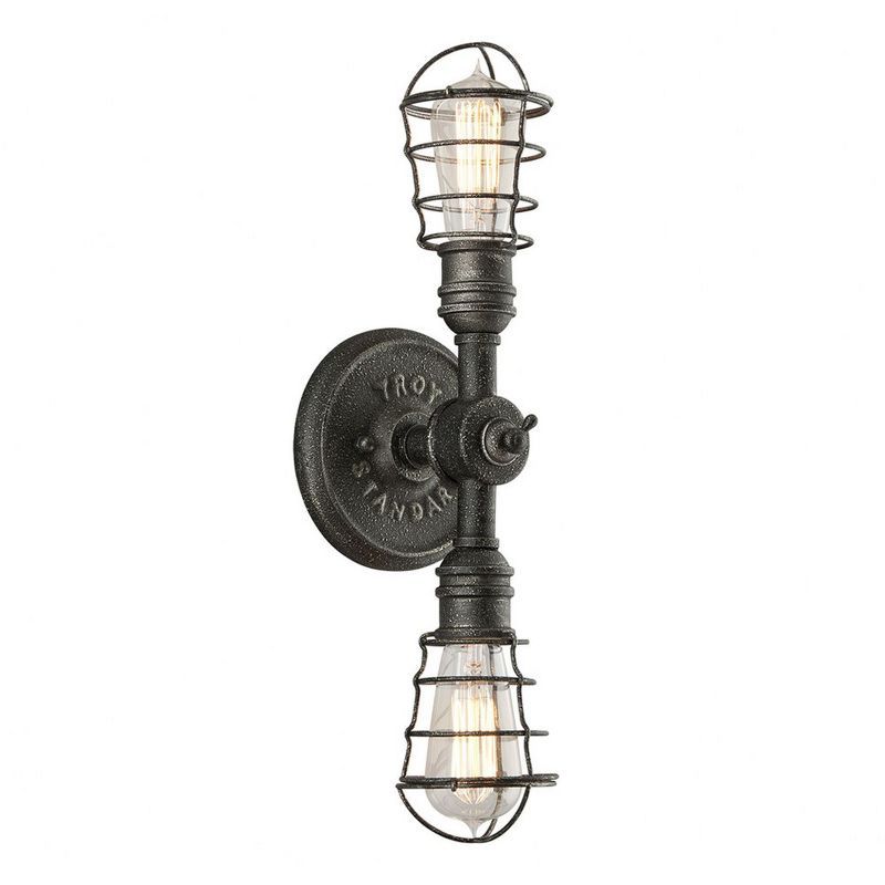 Old Silver Industrial Iron 2-Light Wall Sconce