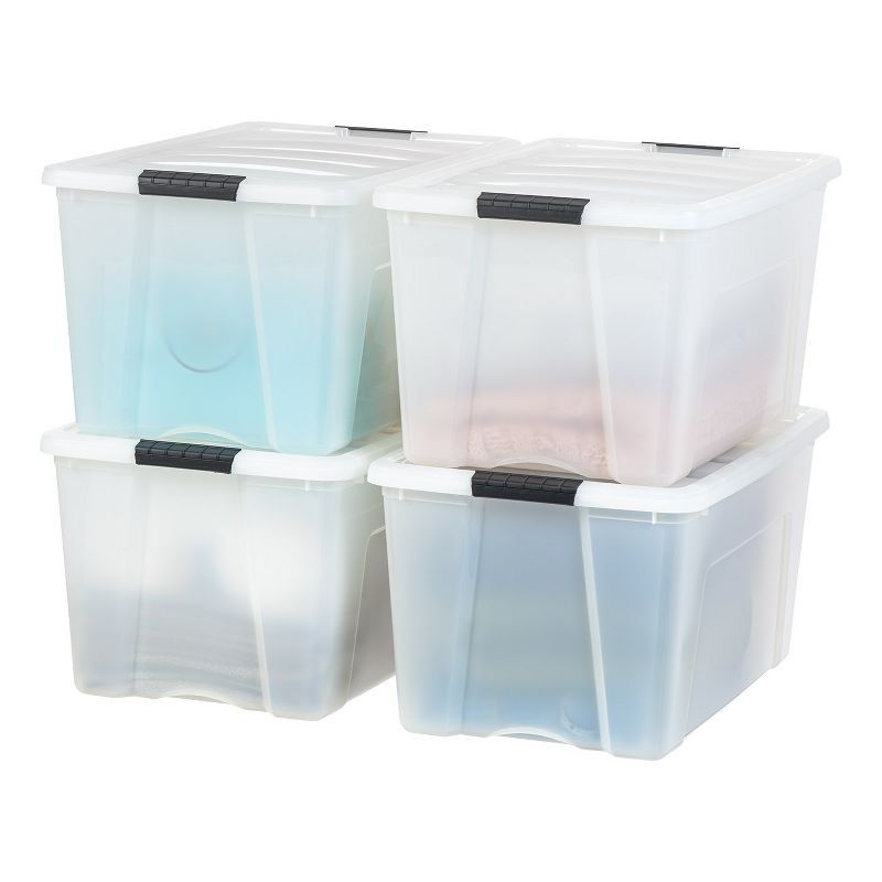 Pearl 72qt Stackable Plastic Storage Bins with Latching Lids - 4 Pack