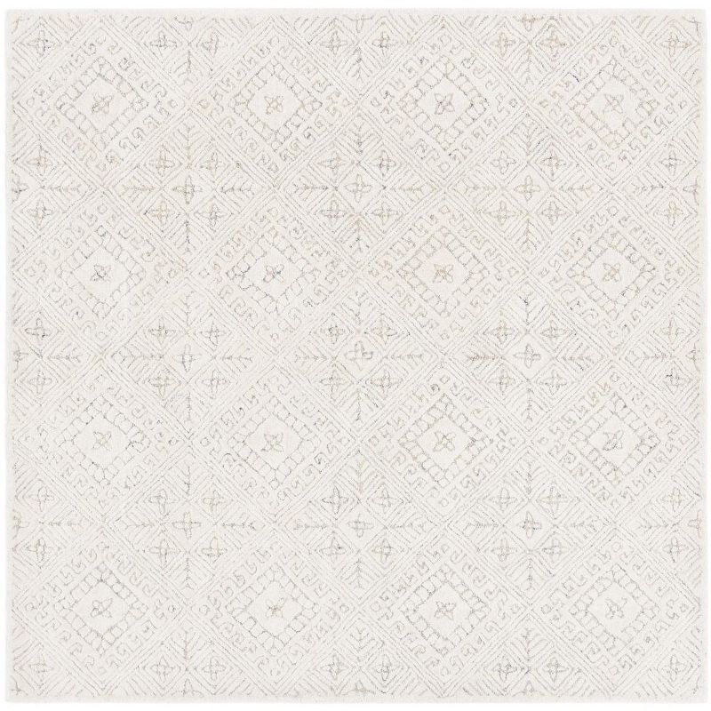 Ivory and Beige Hand-Tufted Wool Square Rug, 6'