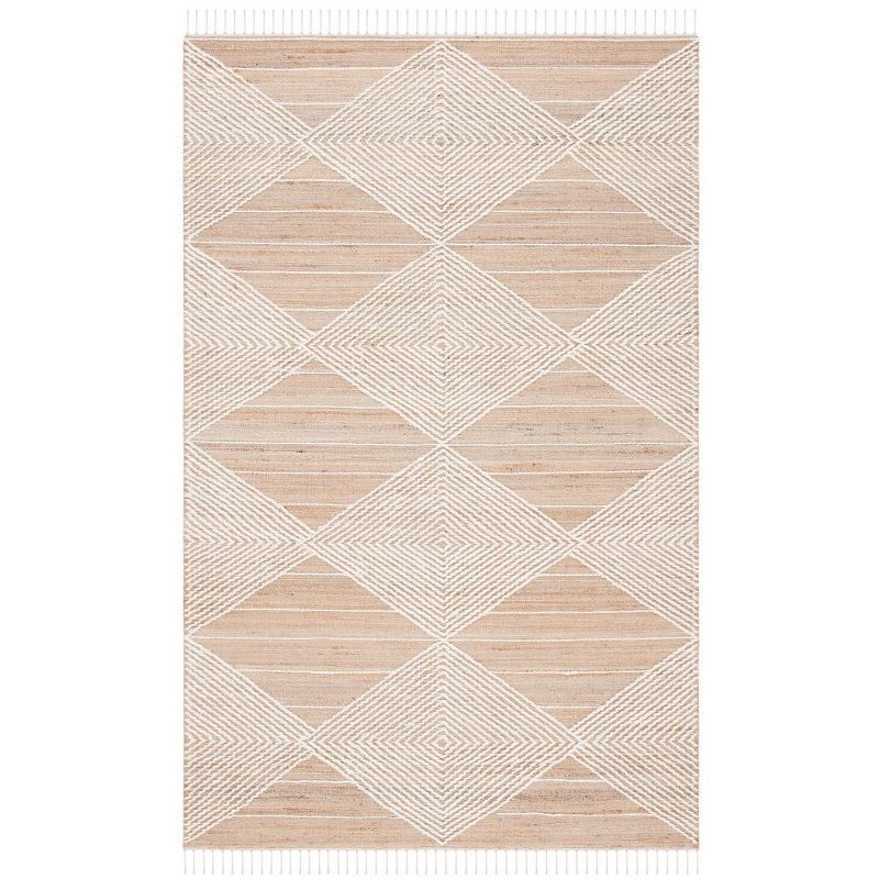 Natural Beige and White Wool Kilim Handwoven Area Rug 8' x 10'