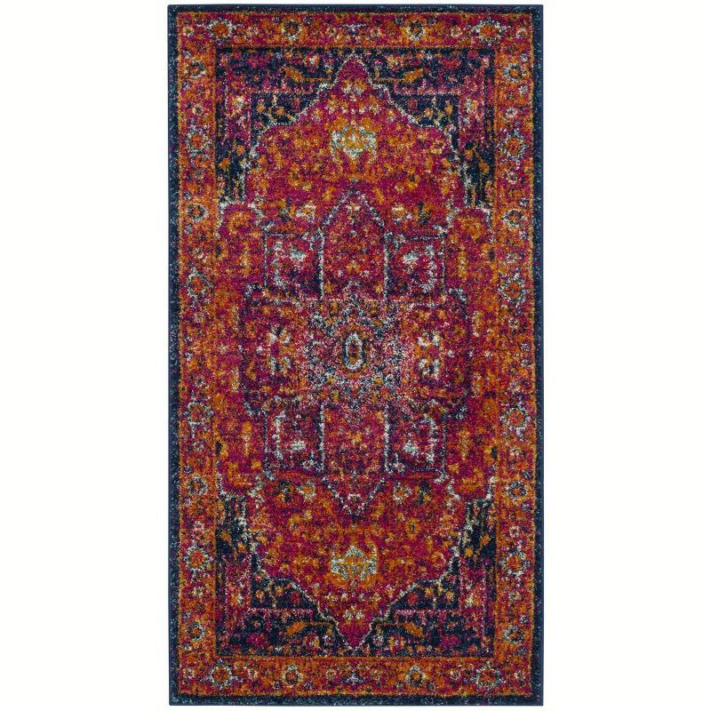 Fuchsia and Orange Synthetic High Pile Area Rug