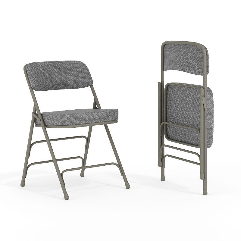 Gray Fabric Upholstered Armless Metal Folding Chairs, Set of 2