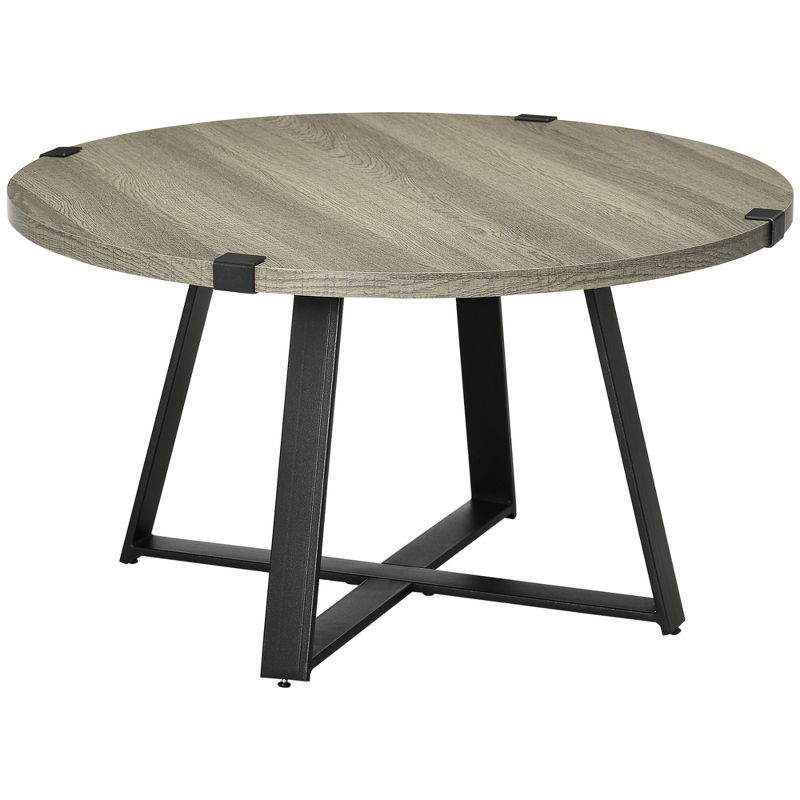 Round Light Gray Wood and Metal Coffee Table