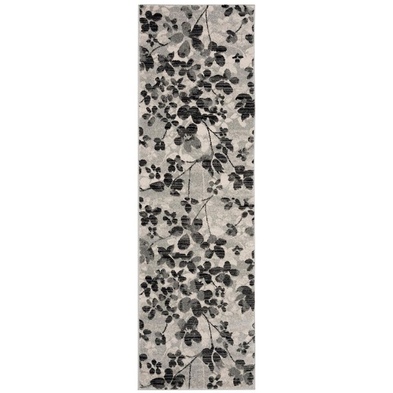 Evoke Grey/Black Floral Non-Shedding 2'2" x 7' Runner Rug