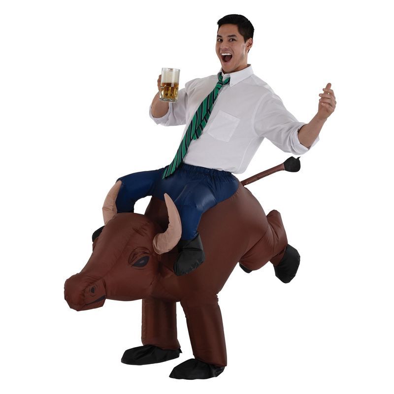 Brown Inflatable Bull Rider Costume with Blue Legs