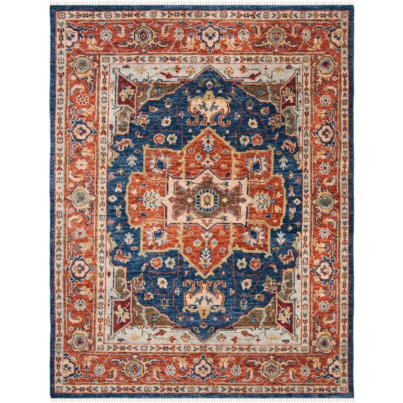 Navy and Rust Hand-Knotted Wool 8' x 10' Traditional Area Rug