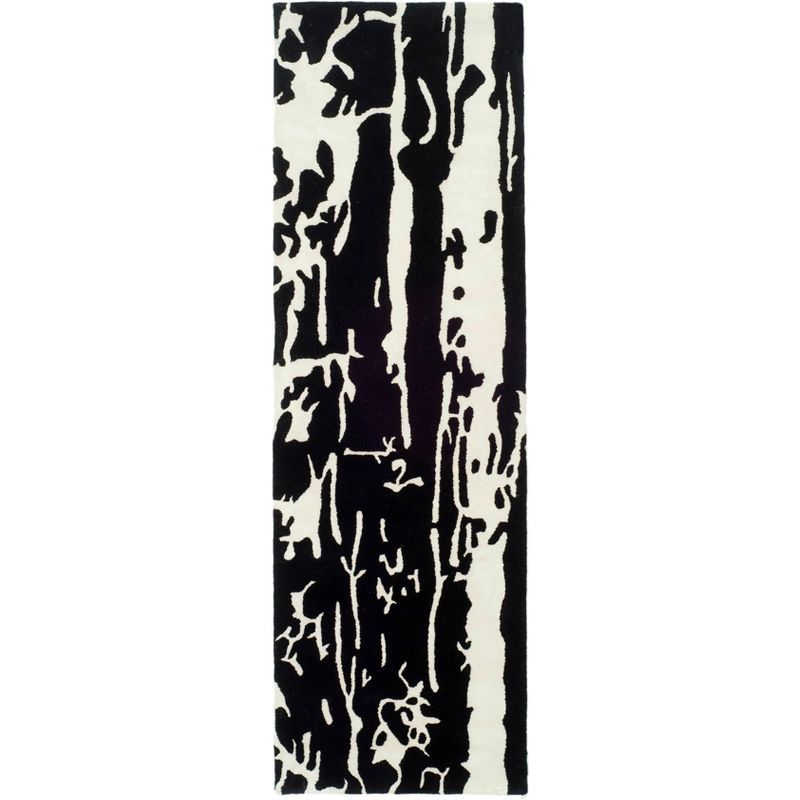 Black and White Tufted Wool and Viscose Runner Rug